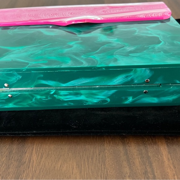 EDIE PARKER Malachite & Pink Acrylic Box Bag Tortoise Chain Hardbody Lady RARE - Picture 4 of 12